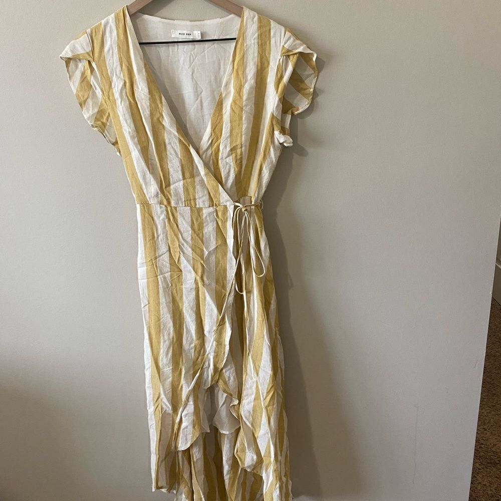 Mod Ref High Low Wrap Dress stripe adjustable small